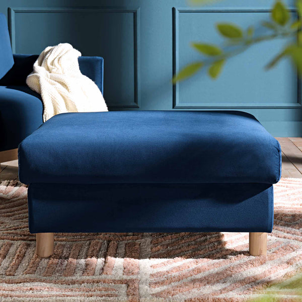 Timber Navy Blue Velvet Storage Ottoman