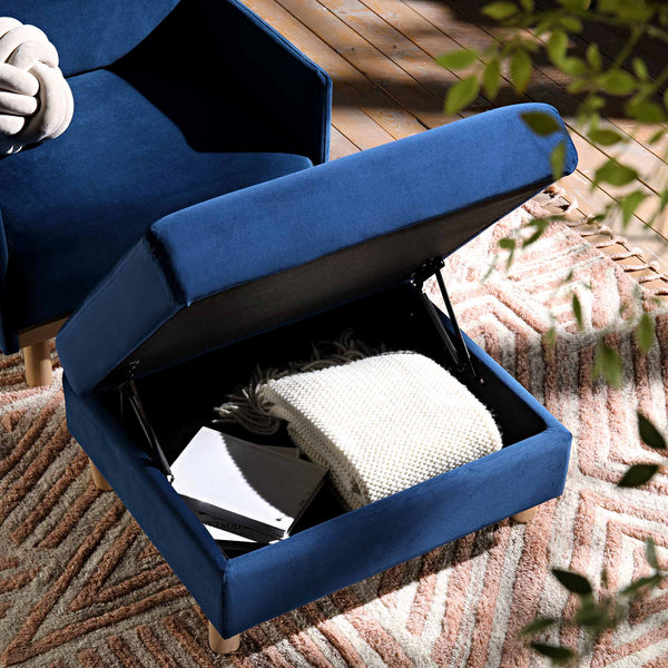 Timber Navy Blue Velvet Storage Ottoman