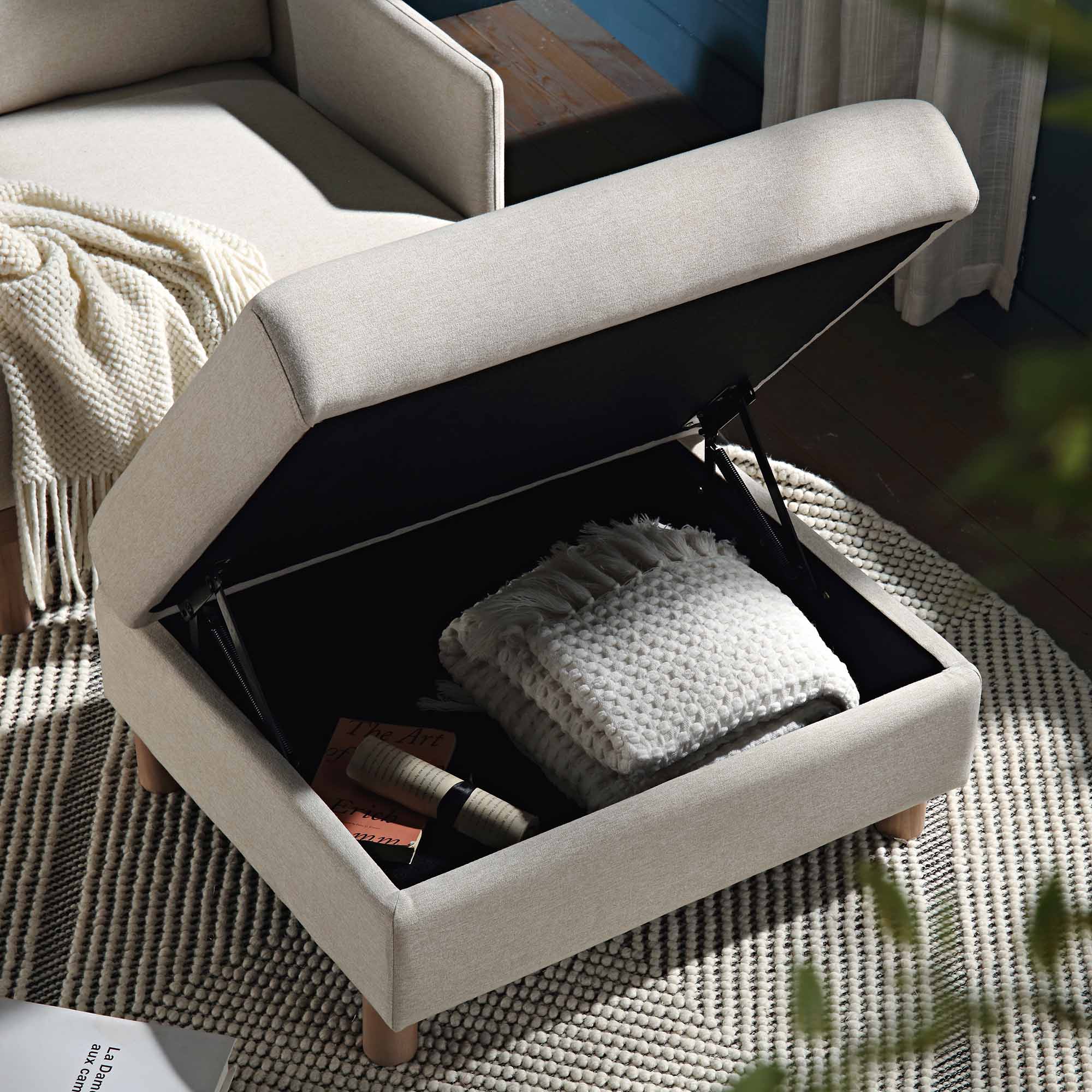 Timber Oatmeal Fabric Storage Ottoman