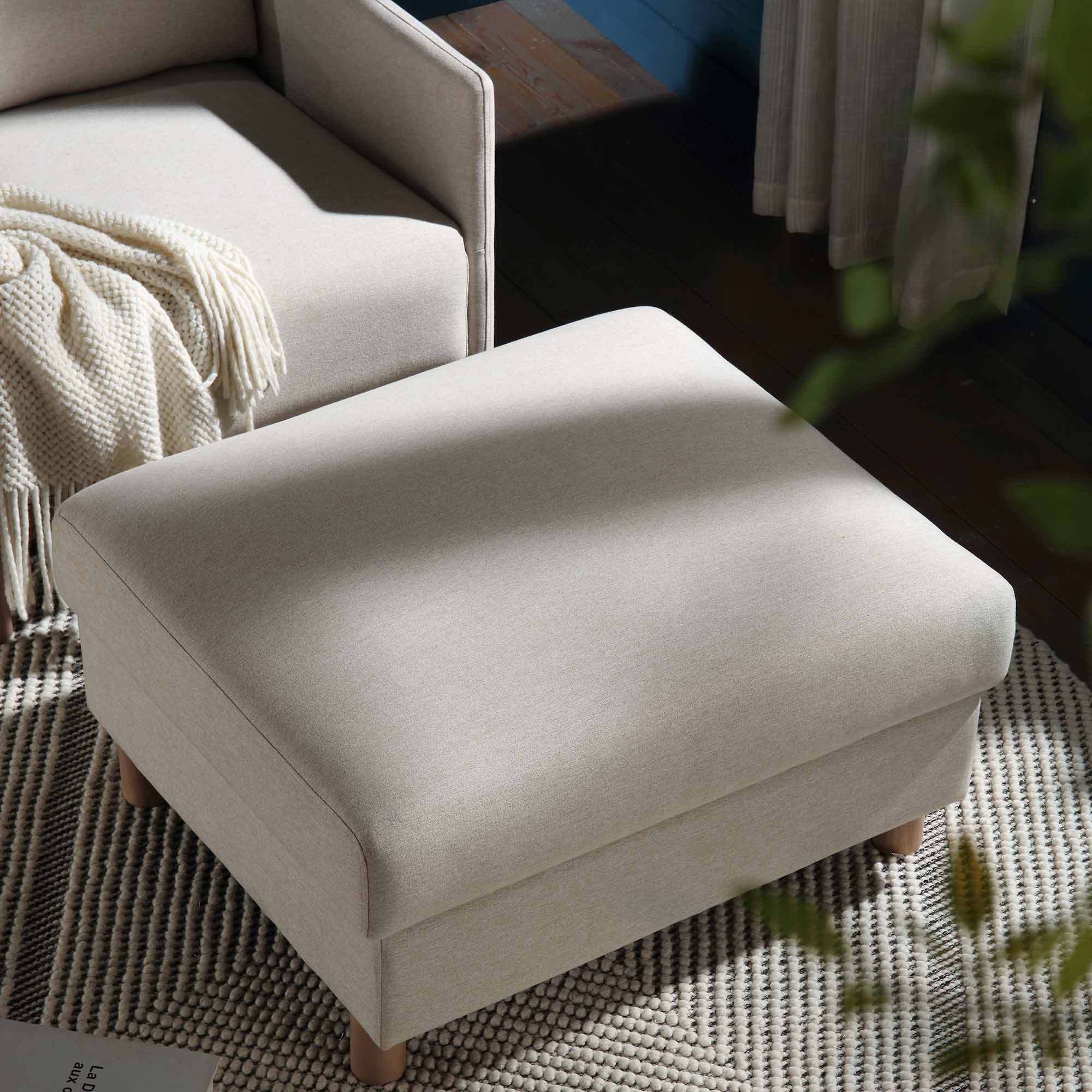 Timber Oatmeal Fabric Storage Ottoman