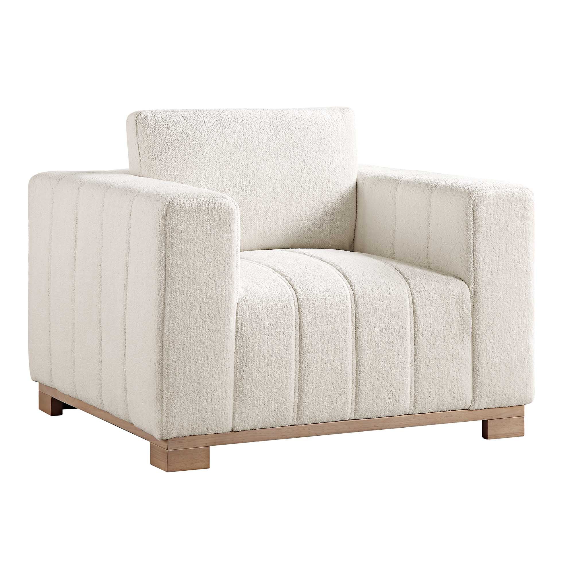 Belsize Beige Boucle Sofa with Wooden Base, 1-Seater