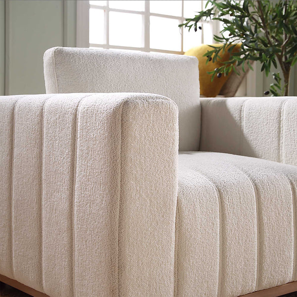 Belsize Beige Boucle Sofa with Wooden Base, 1-Seater