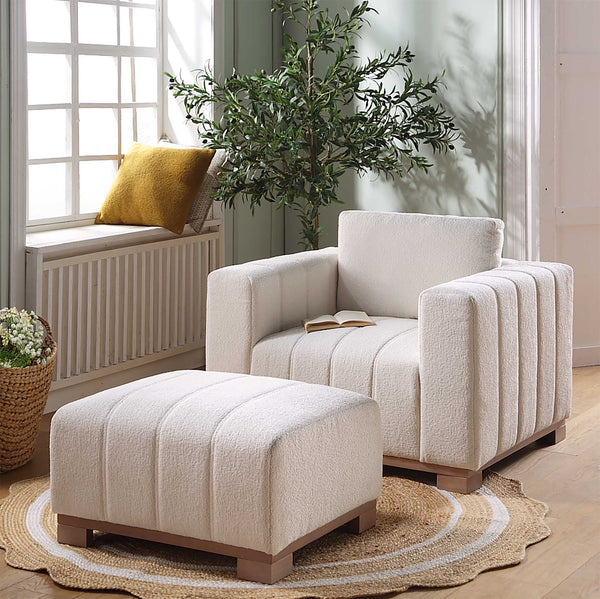 Belsize Beige Boucle Sofa with Wooden Base, 1-Seater