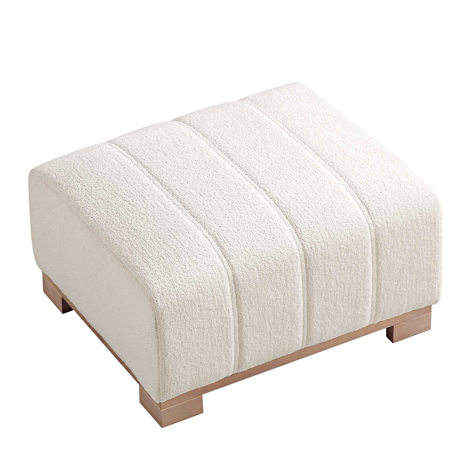 Belsize Beige Boucle Footstool with Wooden Base