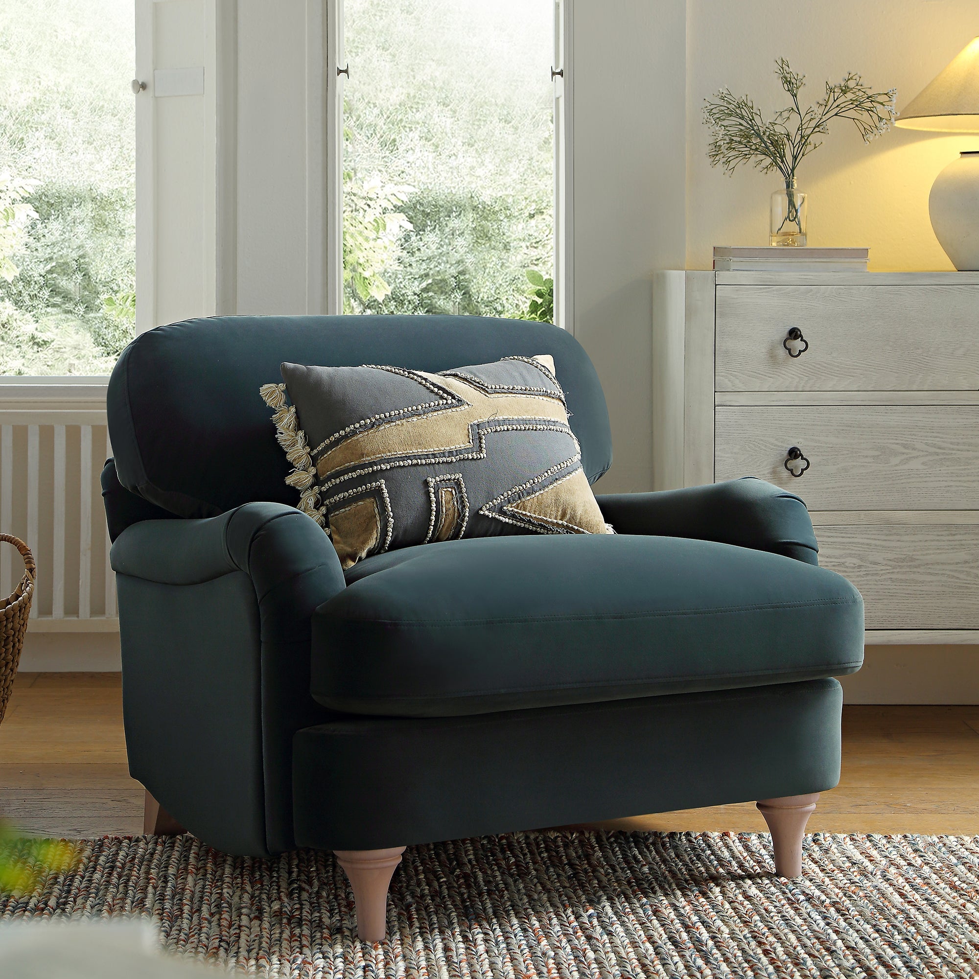 Daphnis Aegean Blue Velvet Sofa, 1-Seater