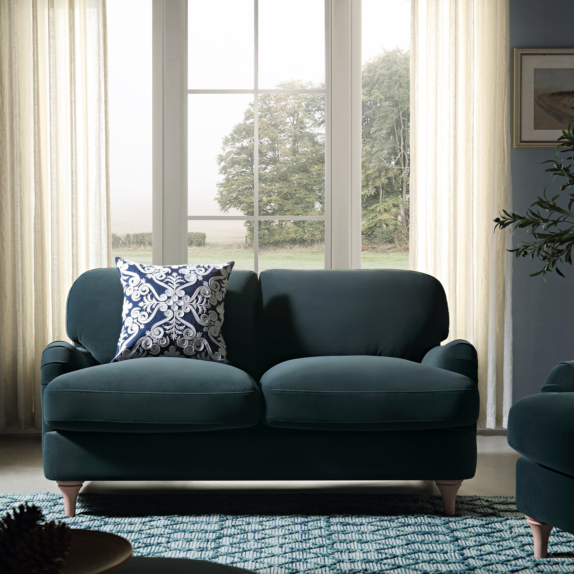 Daphnis Aegean Blue Velvet Sofa, 2-Seater