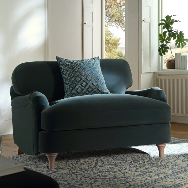 Daphnis Aegean Blue Velvet Sofa, Loveseat