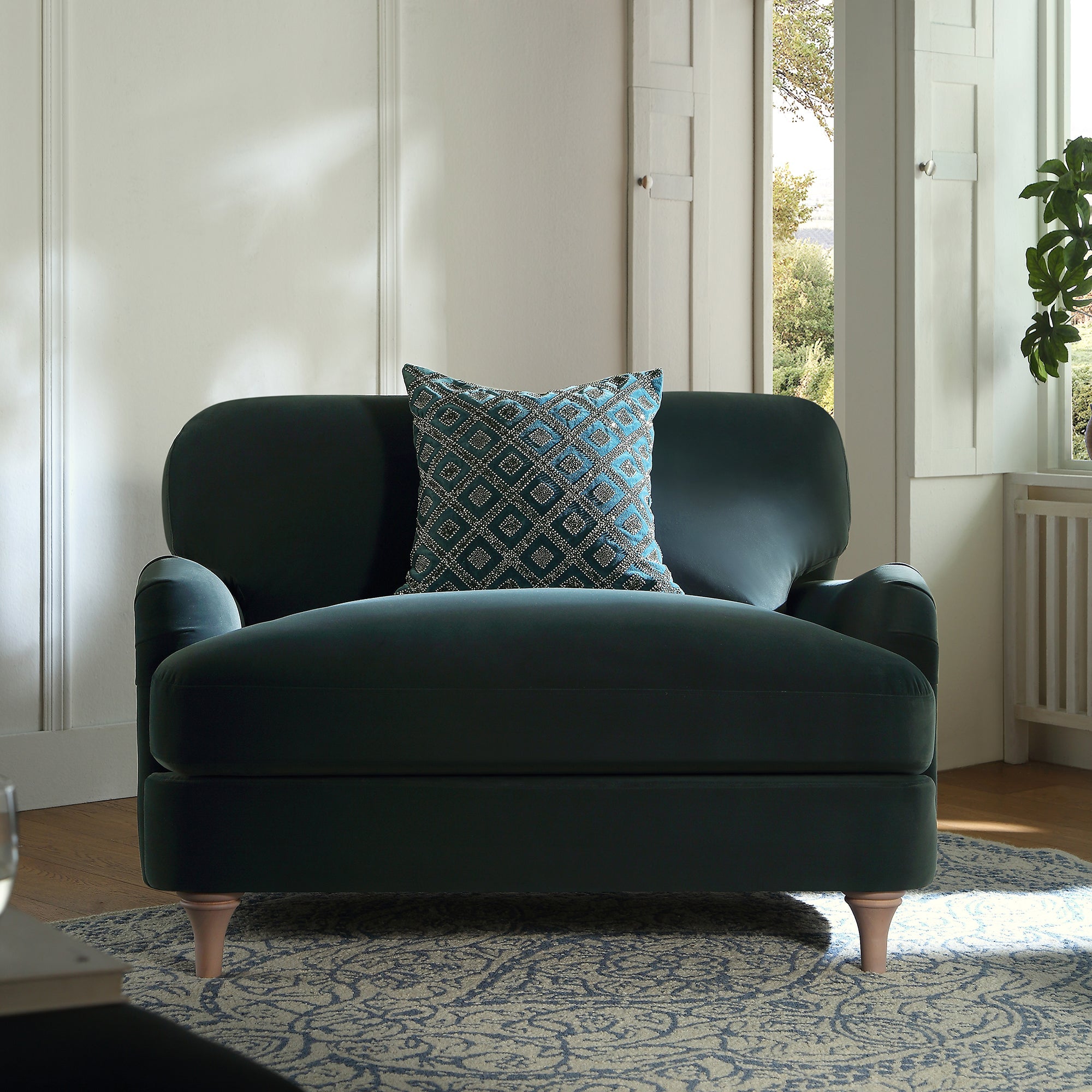 Daphnis Aegean Blue Velvet Sofa, Loveseat