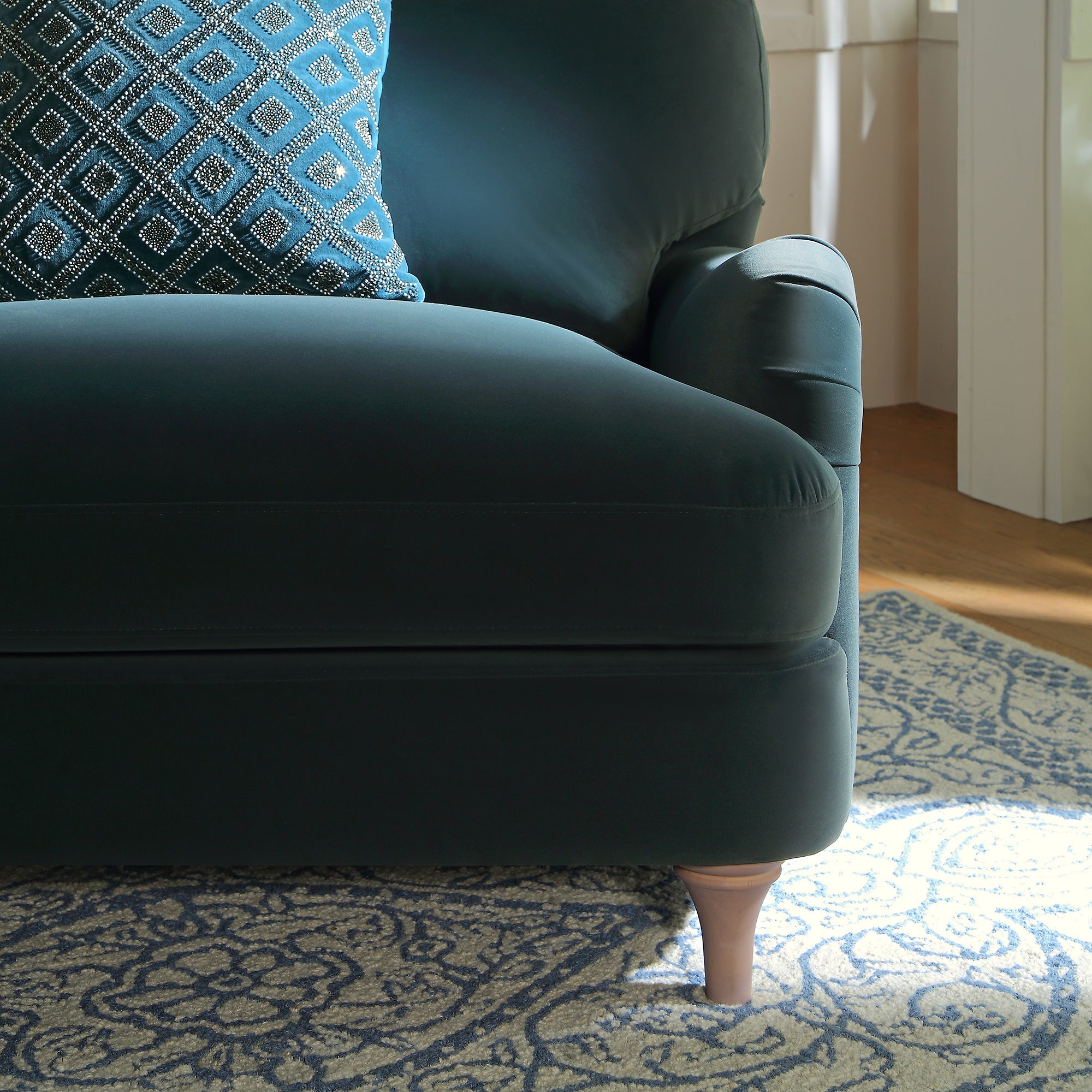 Daphnis Aegean Blue Velvet Sofa, Loveseat