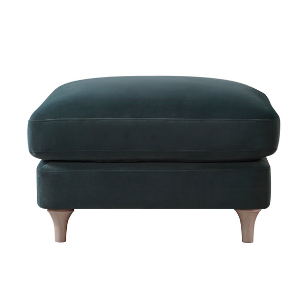 Daphnis Aegean Blue Velvet Sofa, Footstool