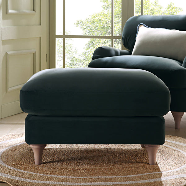 Daphnis Aegean Blue Velvet Sofa, Footstool