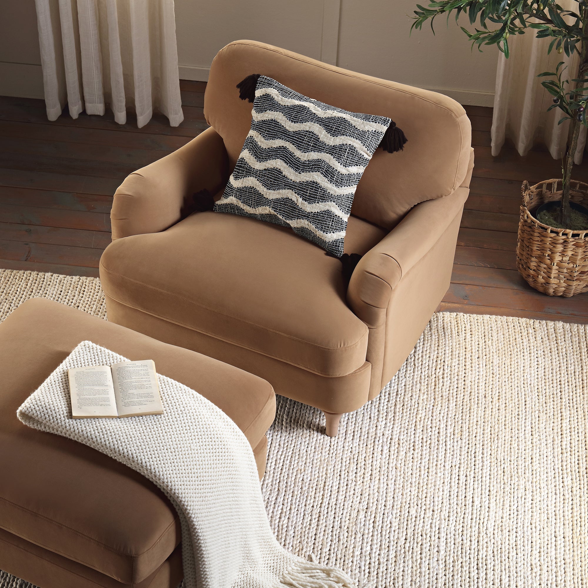 Daphnis Camel Velvet Sofa, 1-Seater