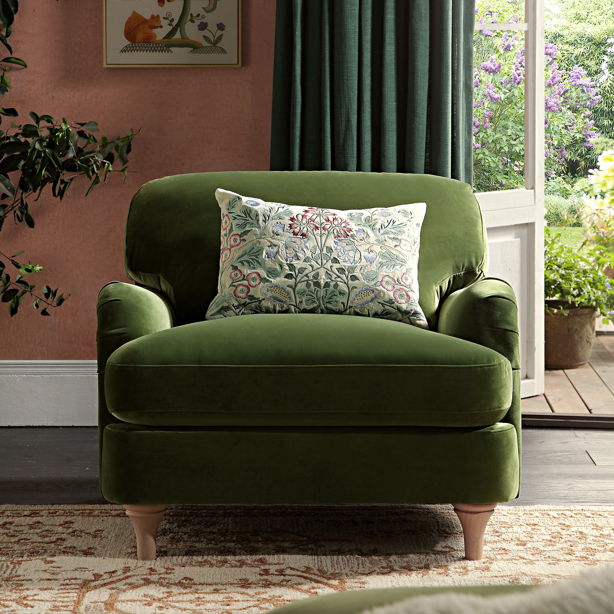 Daphnis Fern Green Velvet Sofa, 1-Seater