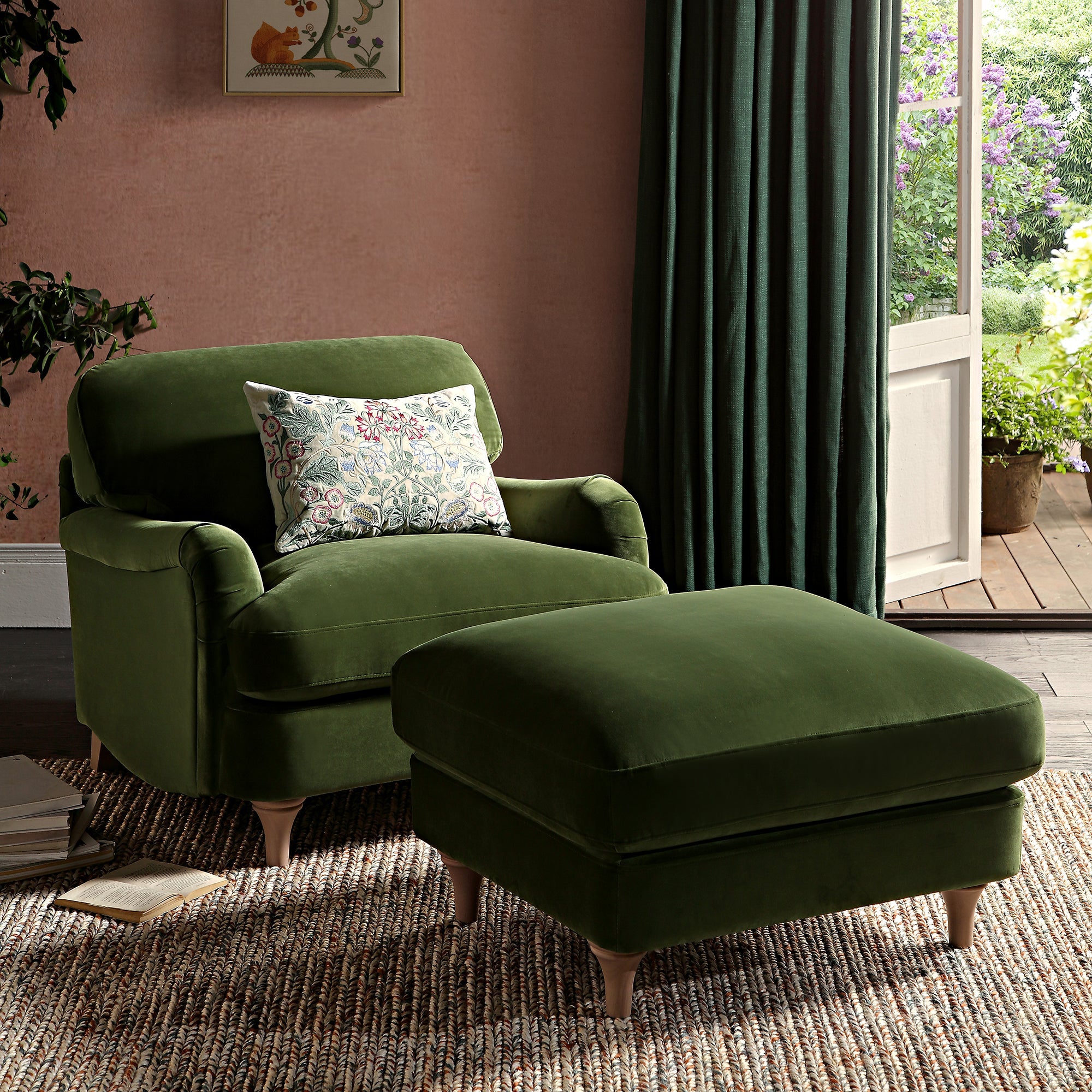 Daphnis Fern Green Velvet Sofa, 1-Seater