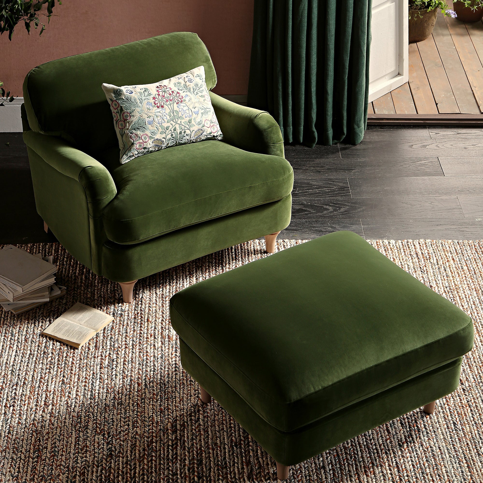 Daphnis Fern Green Velvet Sofa, 1-Seater