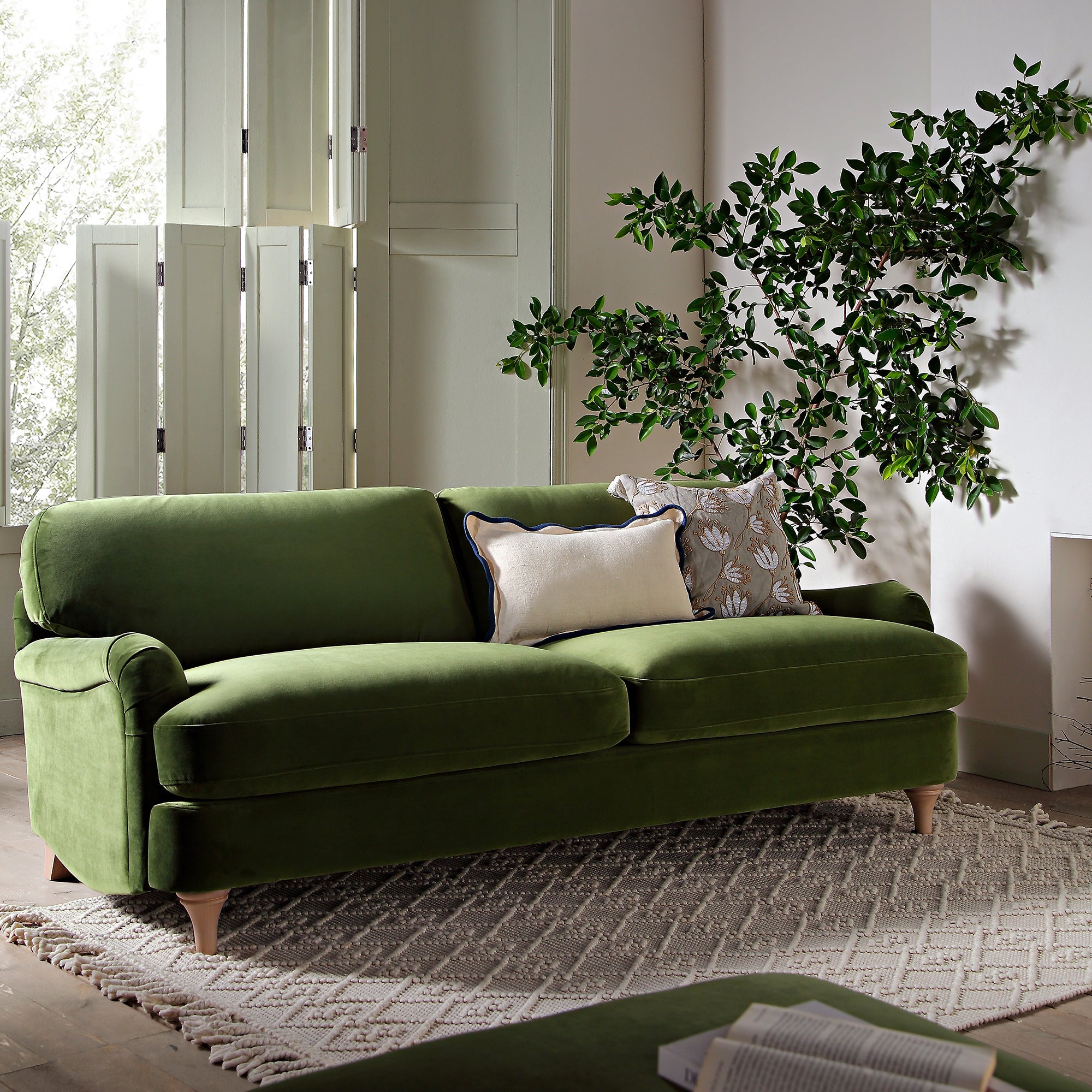 Daphnis Fern Green Velvet Sofa, 3-Seater