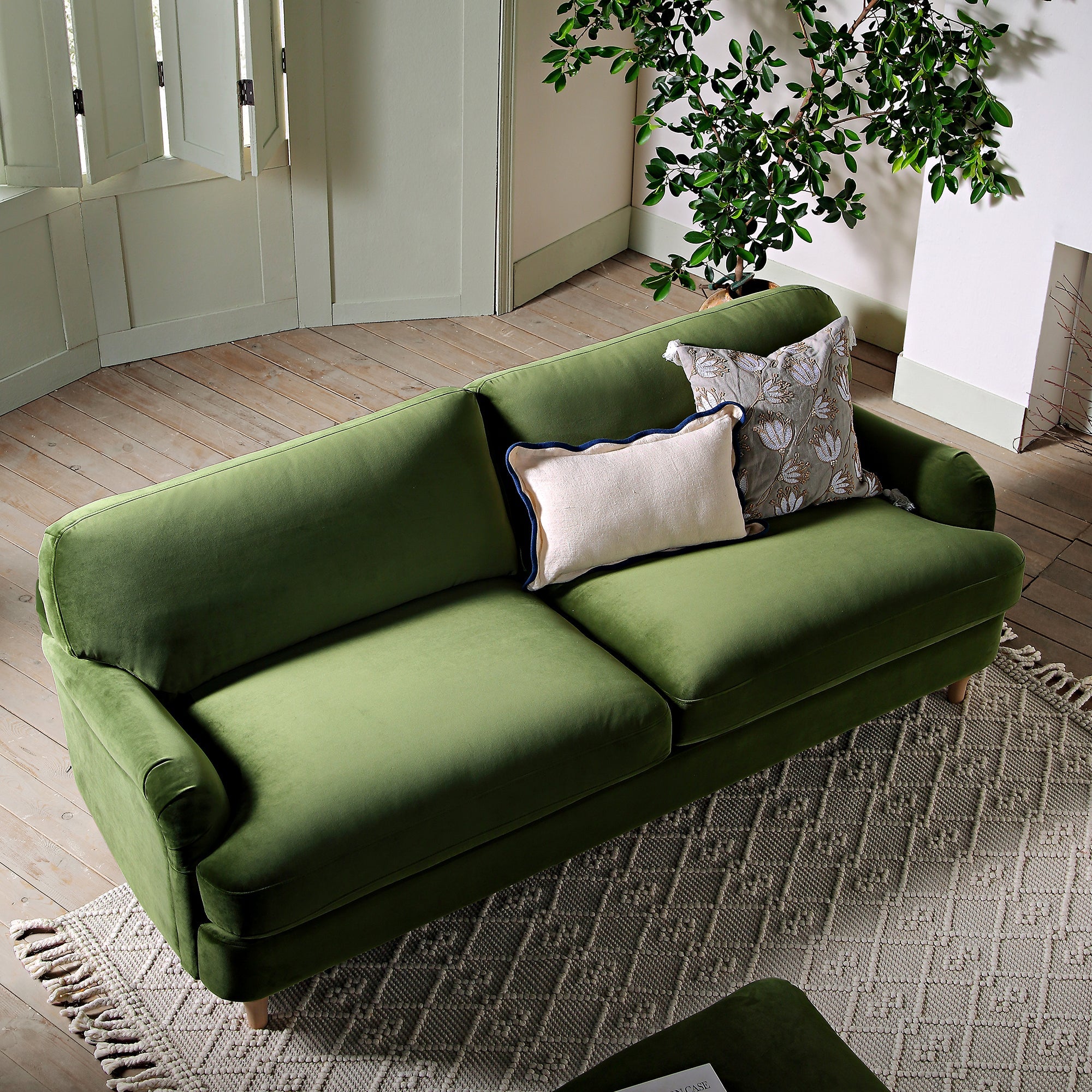 Daphnis Fern Green Velvet Sofa, 3-Seater