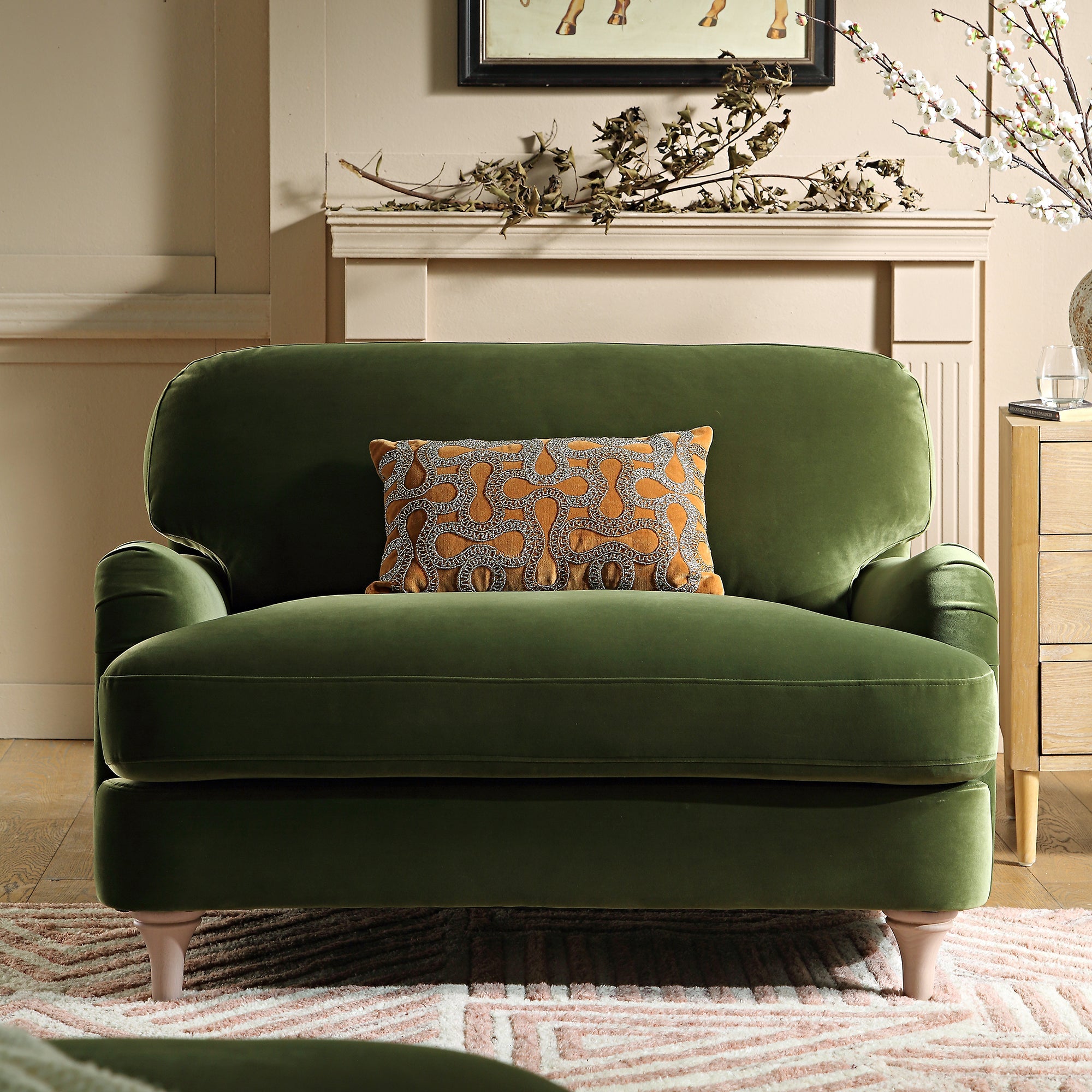 Daphnis Fern Green Velvet Sofa, Loveseat