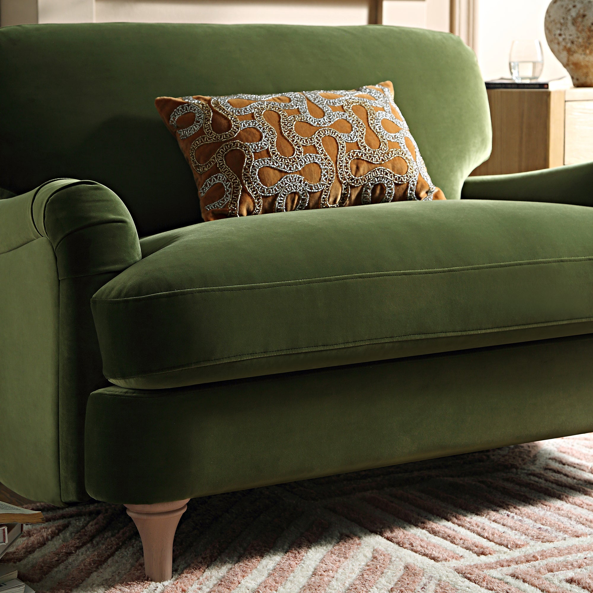 Daphnis Fern Green Velvet Sofa, Loveseat