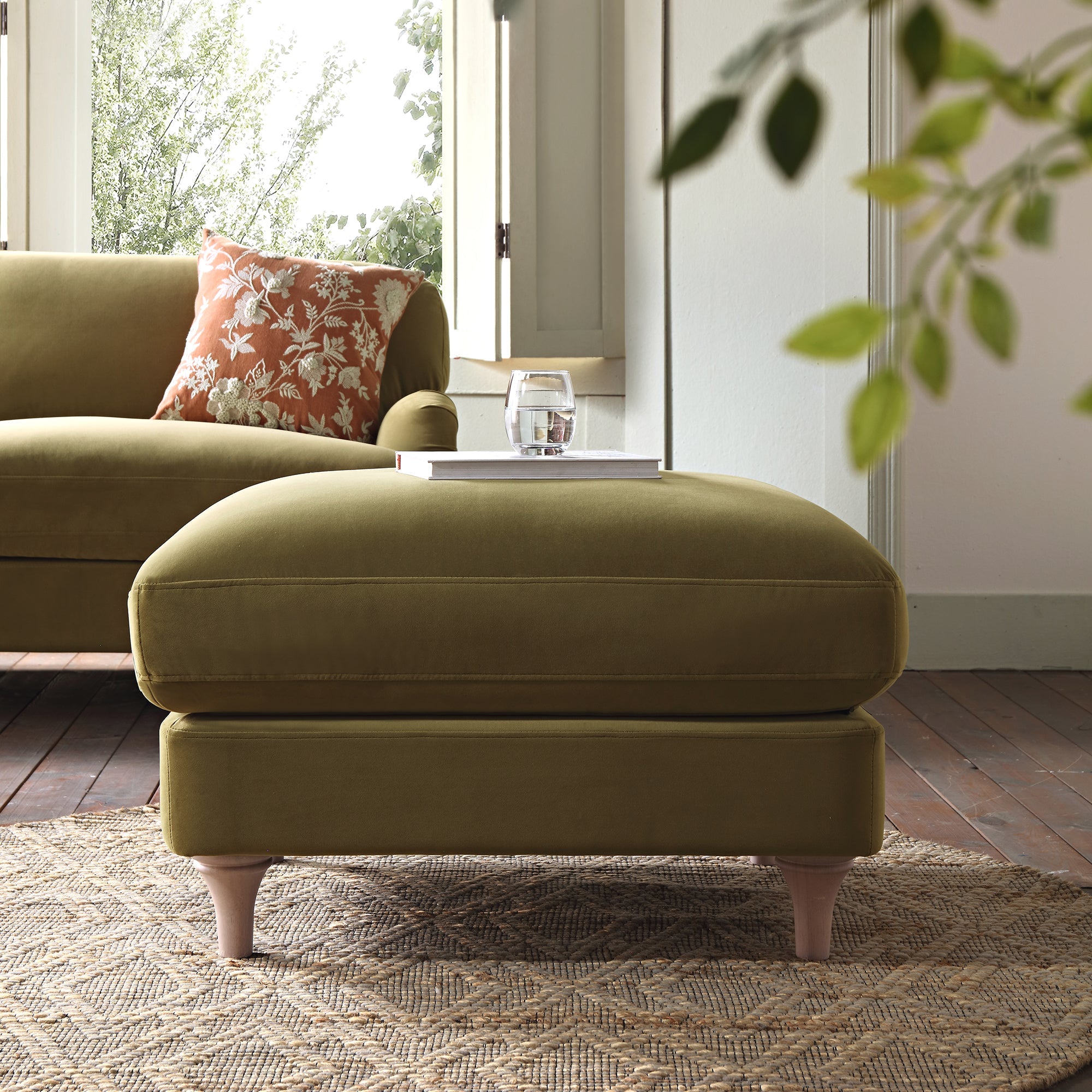 Daphnis Fudge Velvet Sofa, Footstool