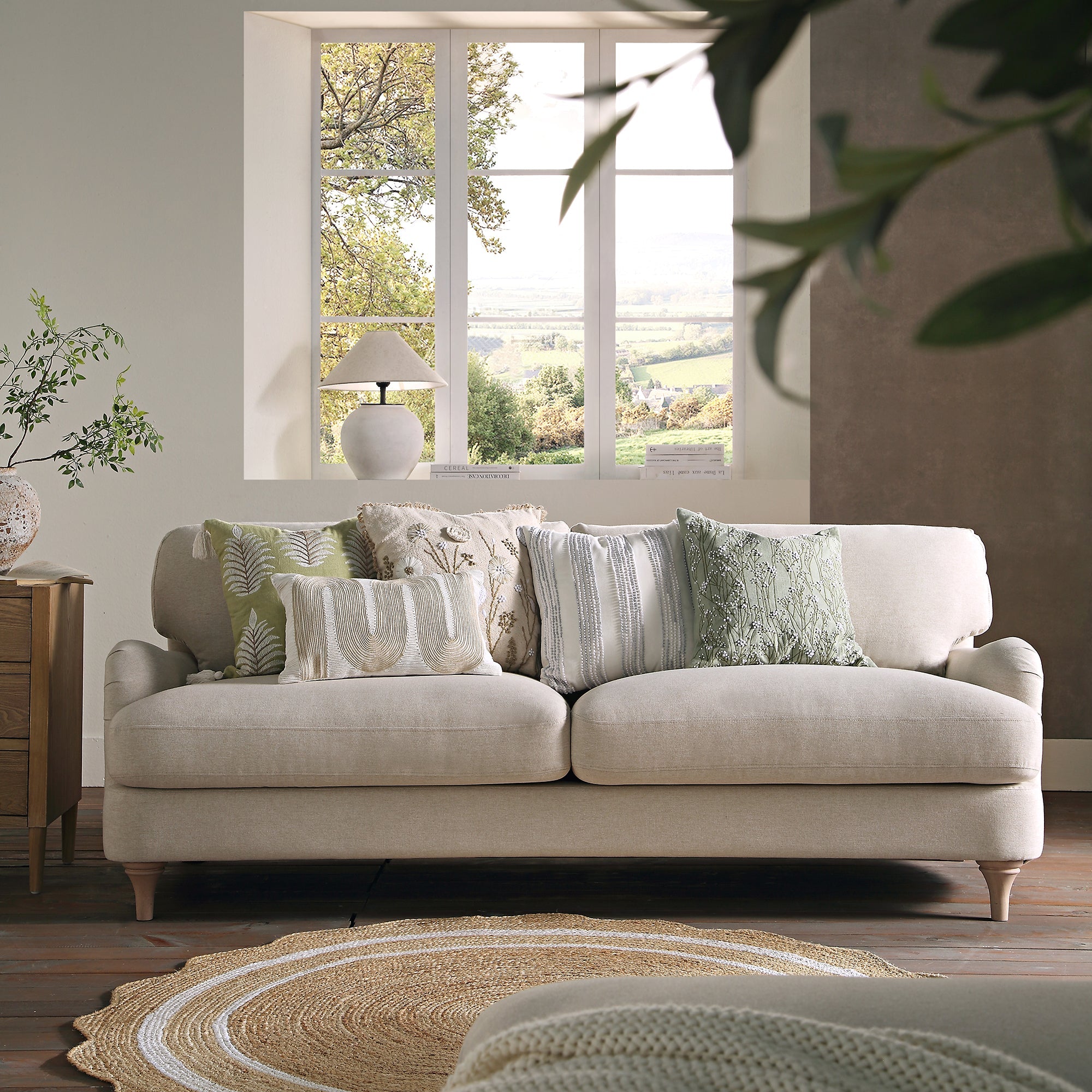 Daphnis Oatmeal Fabric Sofa, 3-Seater