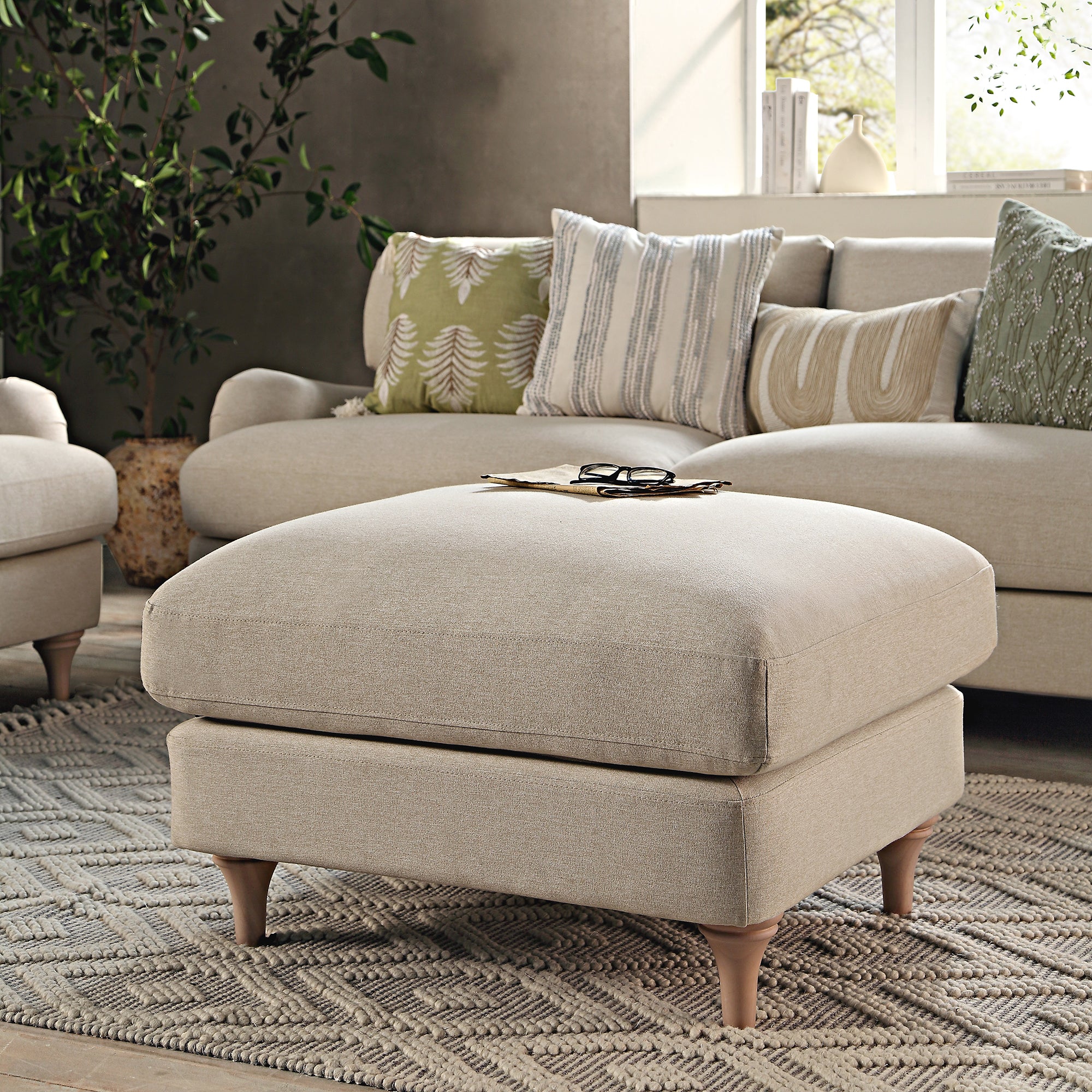 Daphnis Oatmeal Fabric Sofa, Footstool