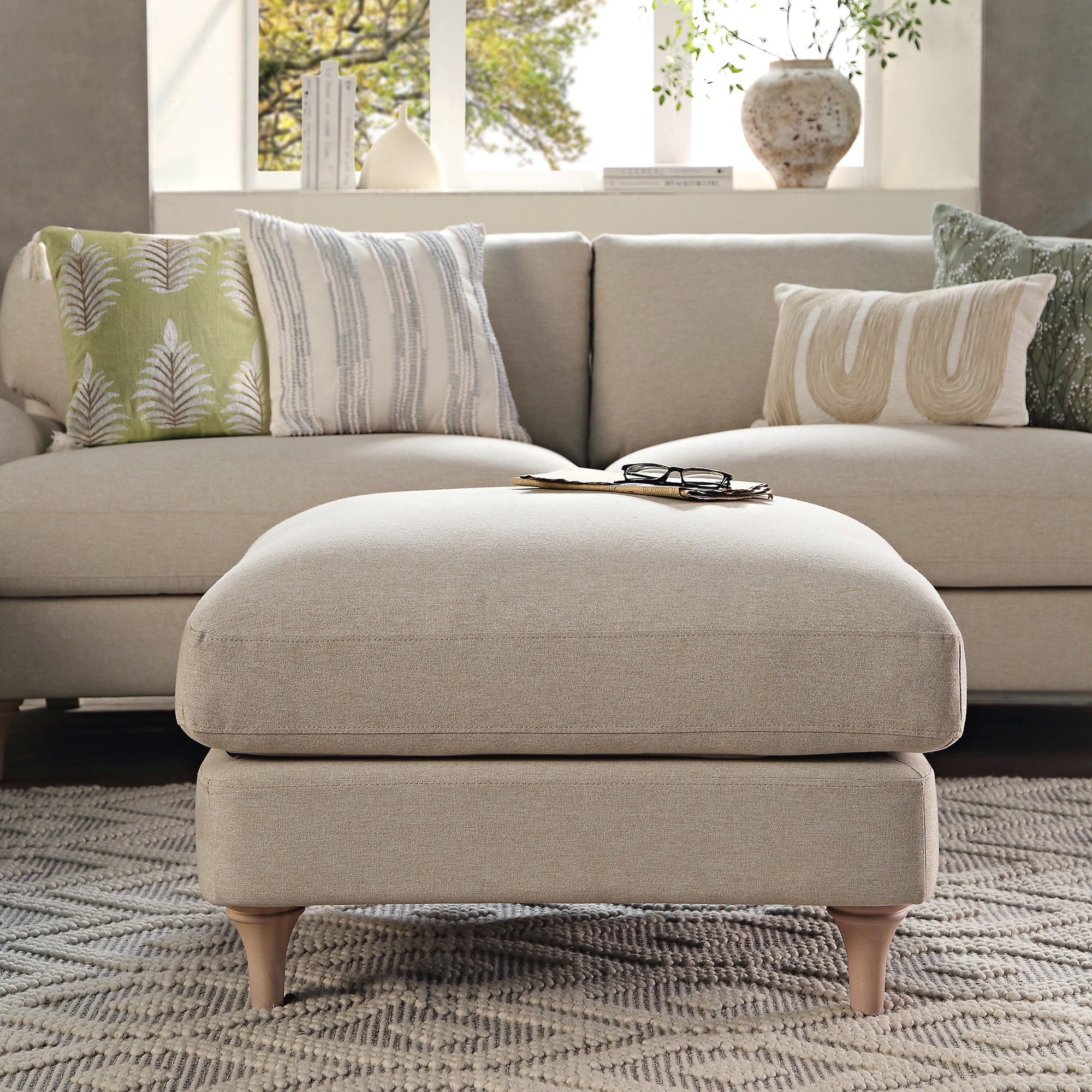 Daphnis Oatmeal Fabric Sofa, Footstool