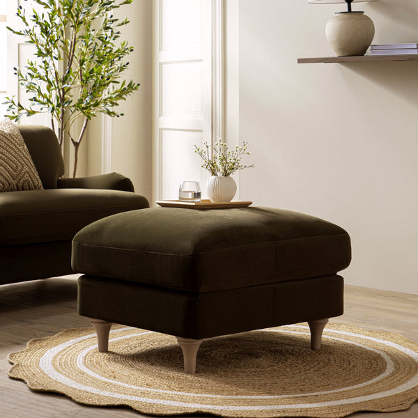 Daphnis Seaweed Velvet Sofa, Footstool