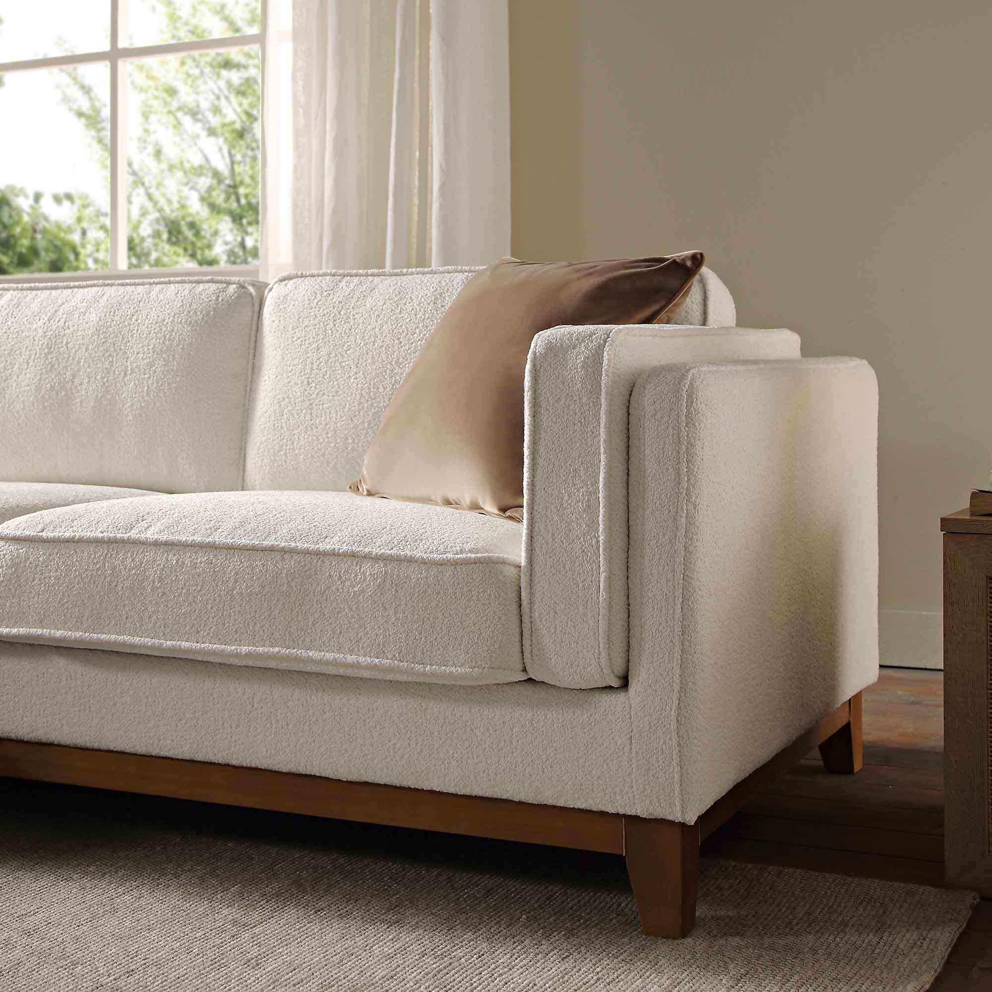 Dipley Beige Boucle Fabric Sofa, Grande Chaise Sofa Left Hand Facing