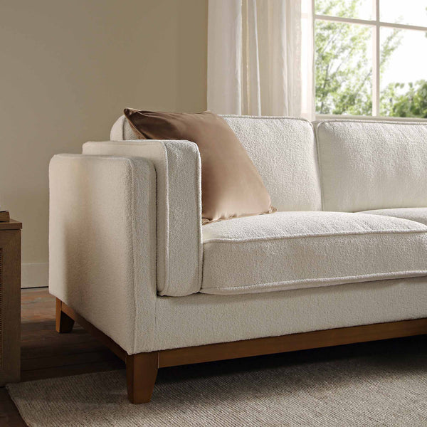 Dipley Beige Boucle Fabric Sofa, Grande Chaise Sofa Right Hand Facing