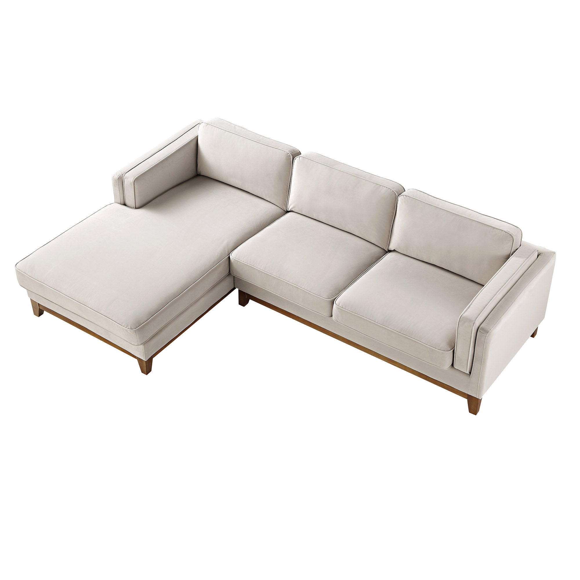 Dipley Champagne Velvet Sofa, Grande Chaise Sofa Left Hand Facing