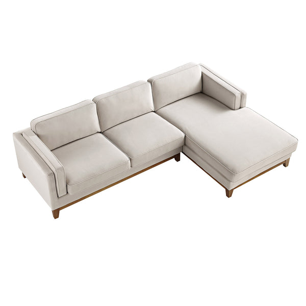 Dipley Champagne Velvet Sofa, Grande Chaise Sofa Right Hand