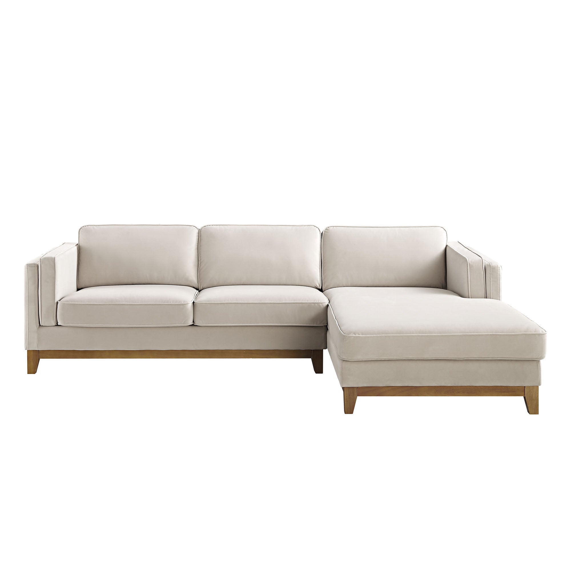 Dipley Champagne Velvet Sofa, Grande Chaise Sofa Right Hand Facing