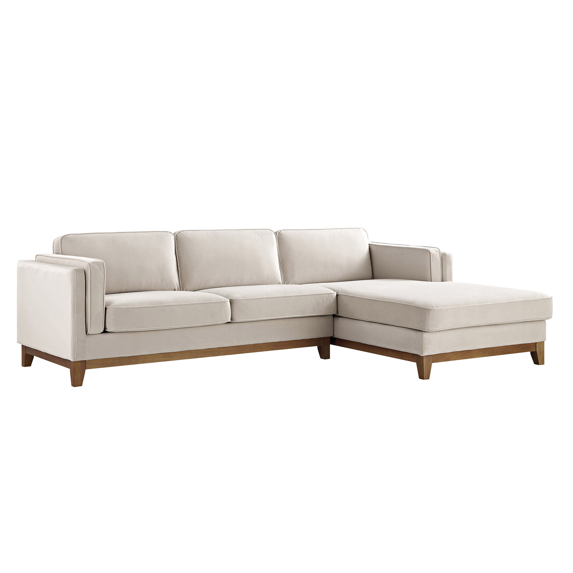 Dipley Champagne Velvet Sofa, Grande Chaise Sofa Right Hand Facing