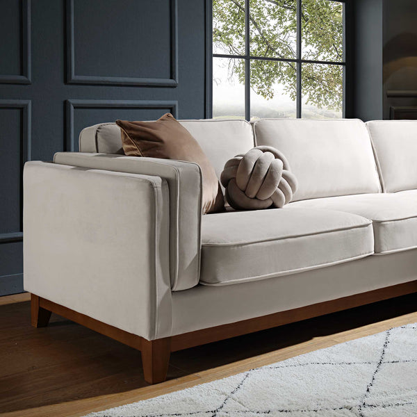 Dipley Champagne Velvet Sofa, Grande Chaise Sofa Right Hand Facing