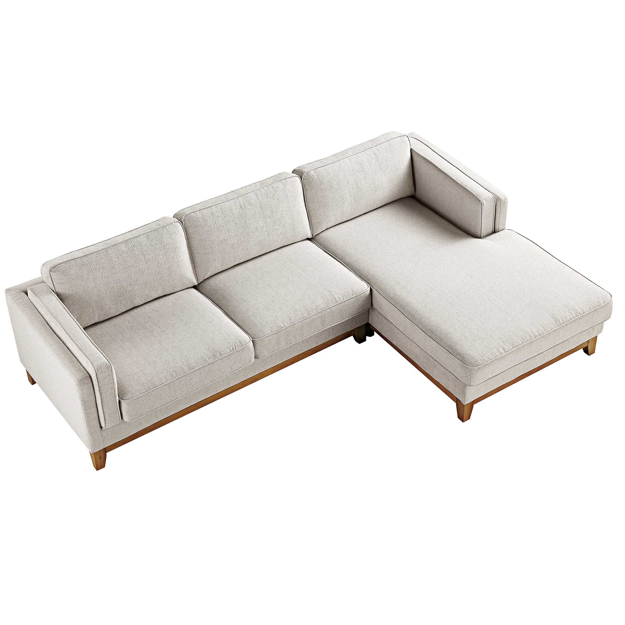 Dipley Oatmeal Woven Fabric Sofa, Grande Chaise Sofa Right Hand Facing