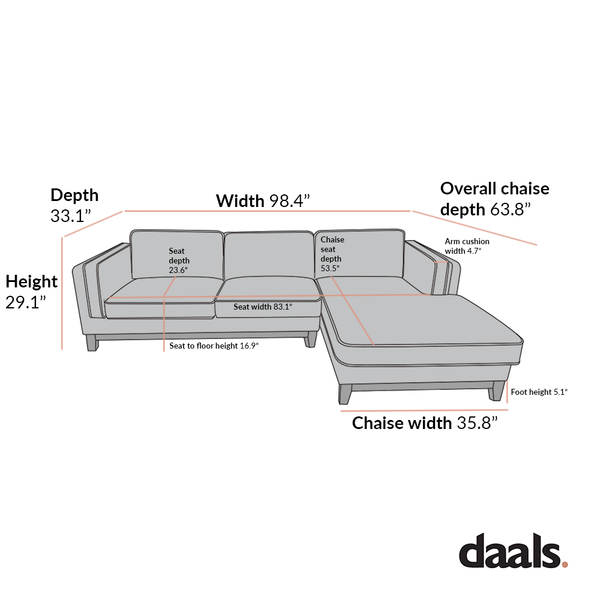 Dipley Champagne Velvet Sofa, Grande Chaise Sofa Right Hand Facing