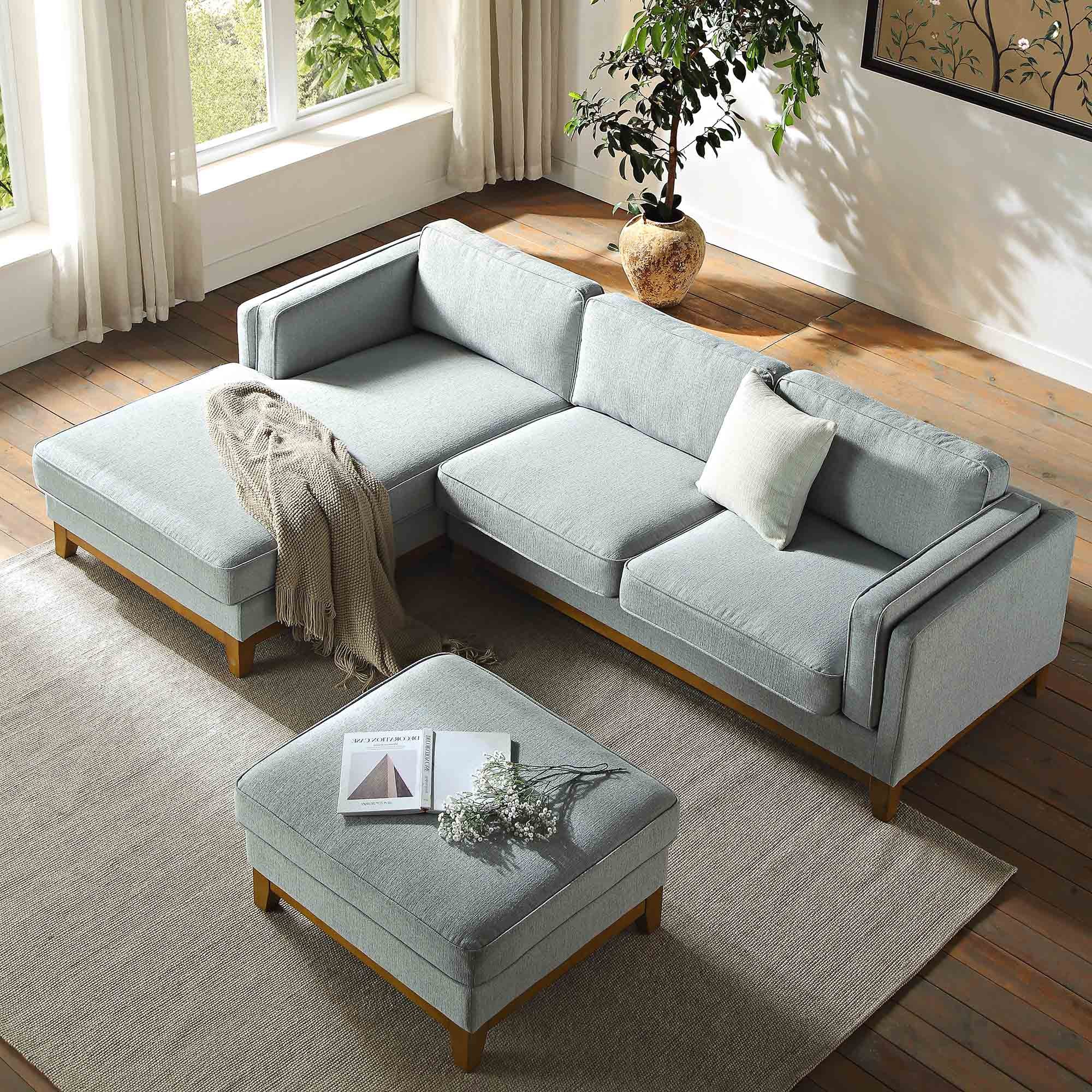 Dipley Sage Woven Fabric Sofa, Grande Chaise Sofa Left Hand Facing