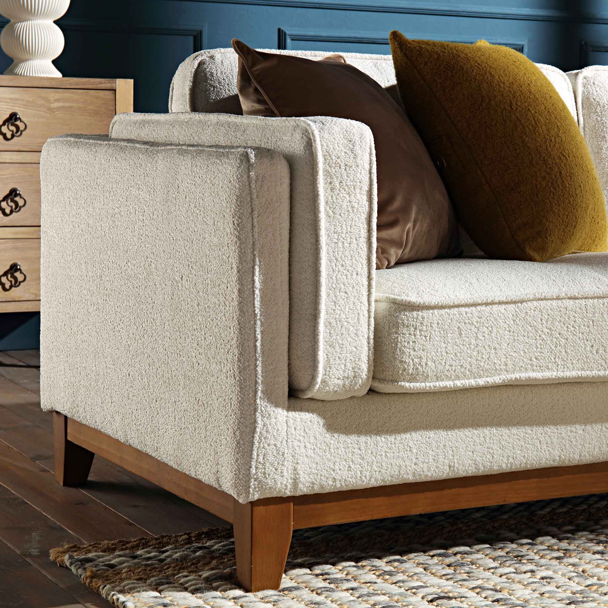 Dipley Beige Boucle Fabric Grande Corner Sofa