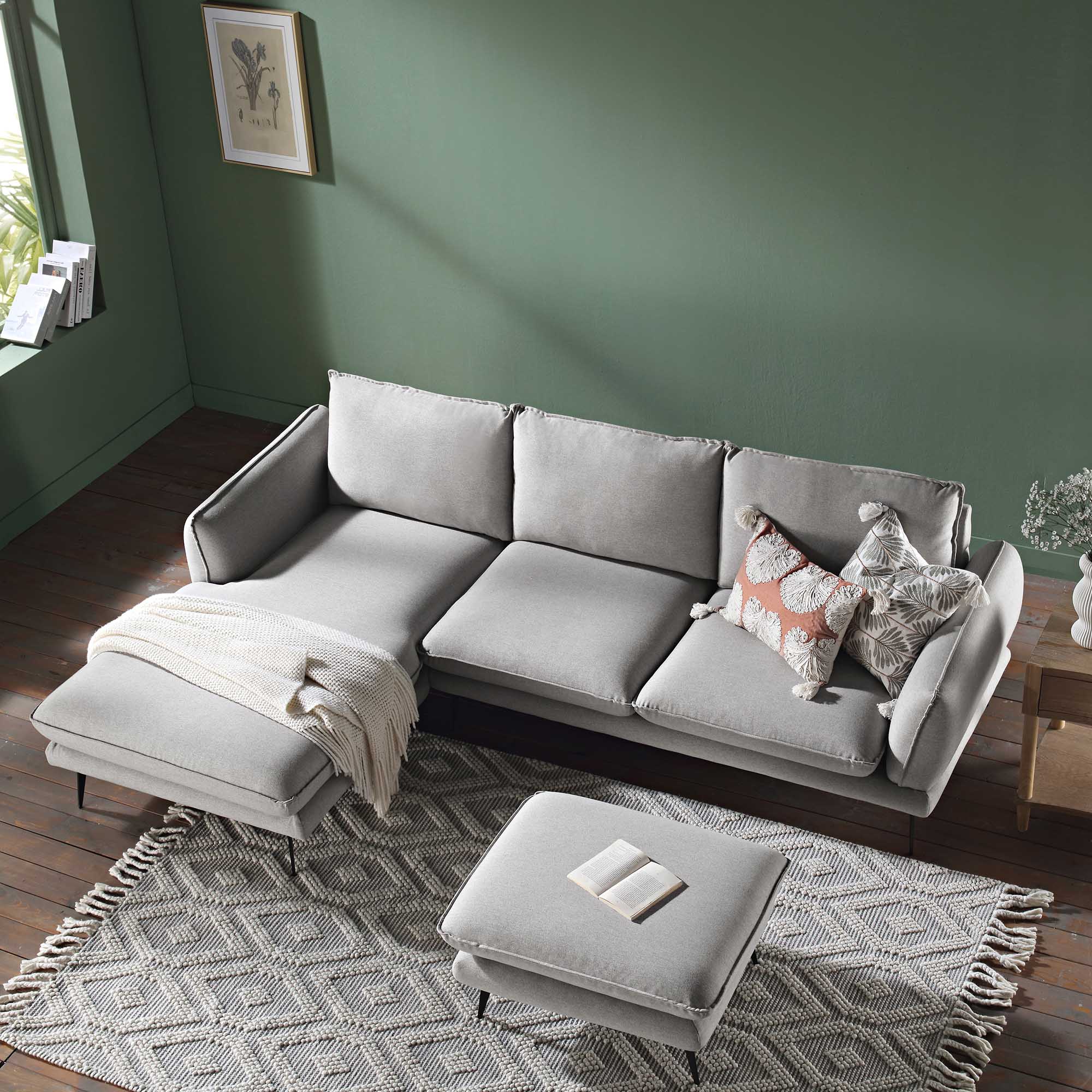 Obriel Grey Marl Fabric Sofa, Grande Chaise Sofa Left Hand