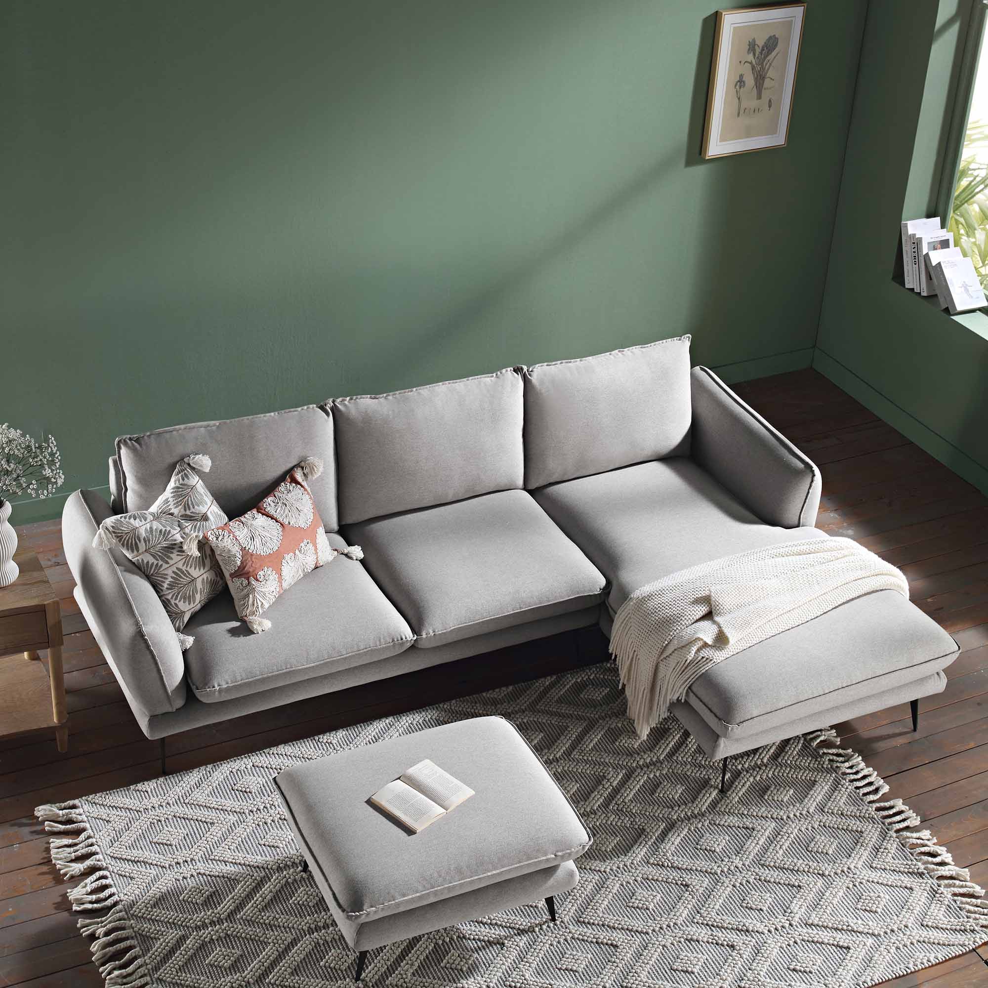 Obriel Grey Marl Fabric Sofa, Grande Chaise Sofa Right Hand