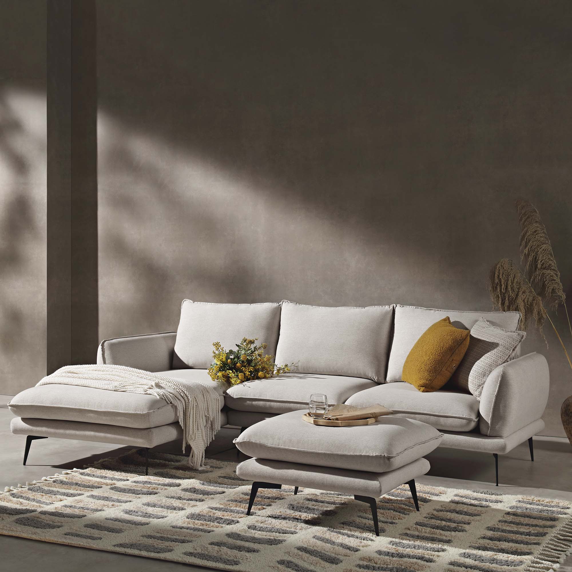 Obriel Oatmeal Fabric Sofa, Grande Chaise Sofa Left Hand