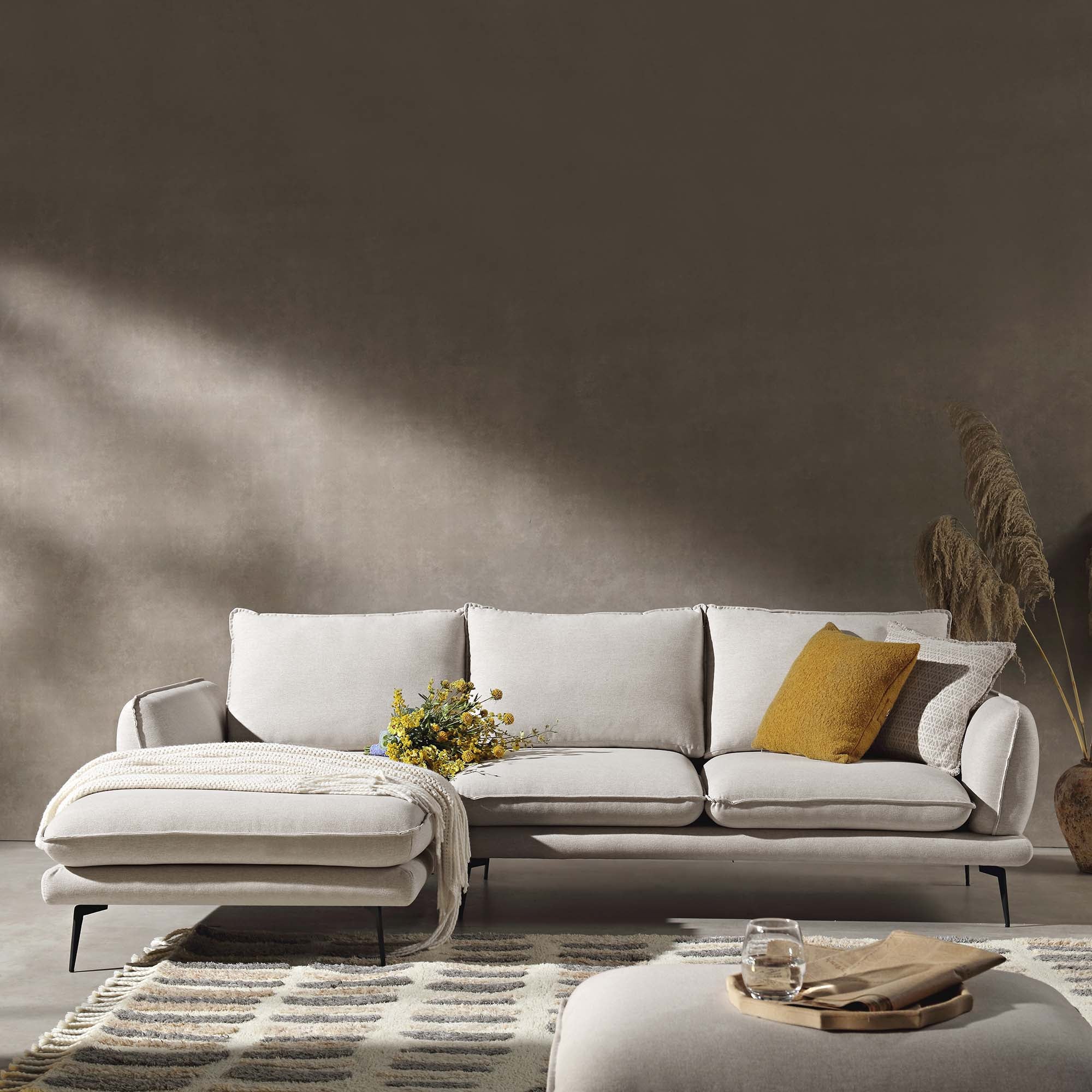 Obriel Oatmeal Fabric Sofa, Grande Chaise Sofa Left Hand