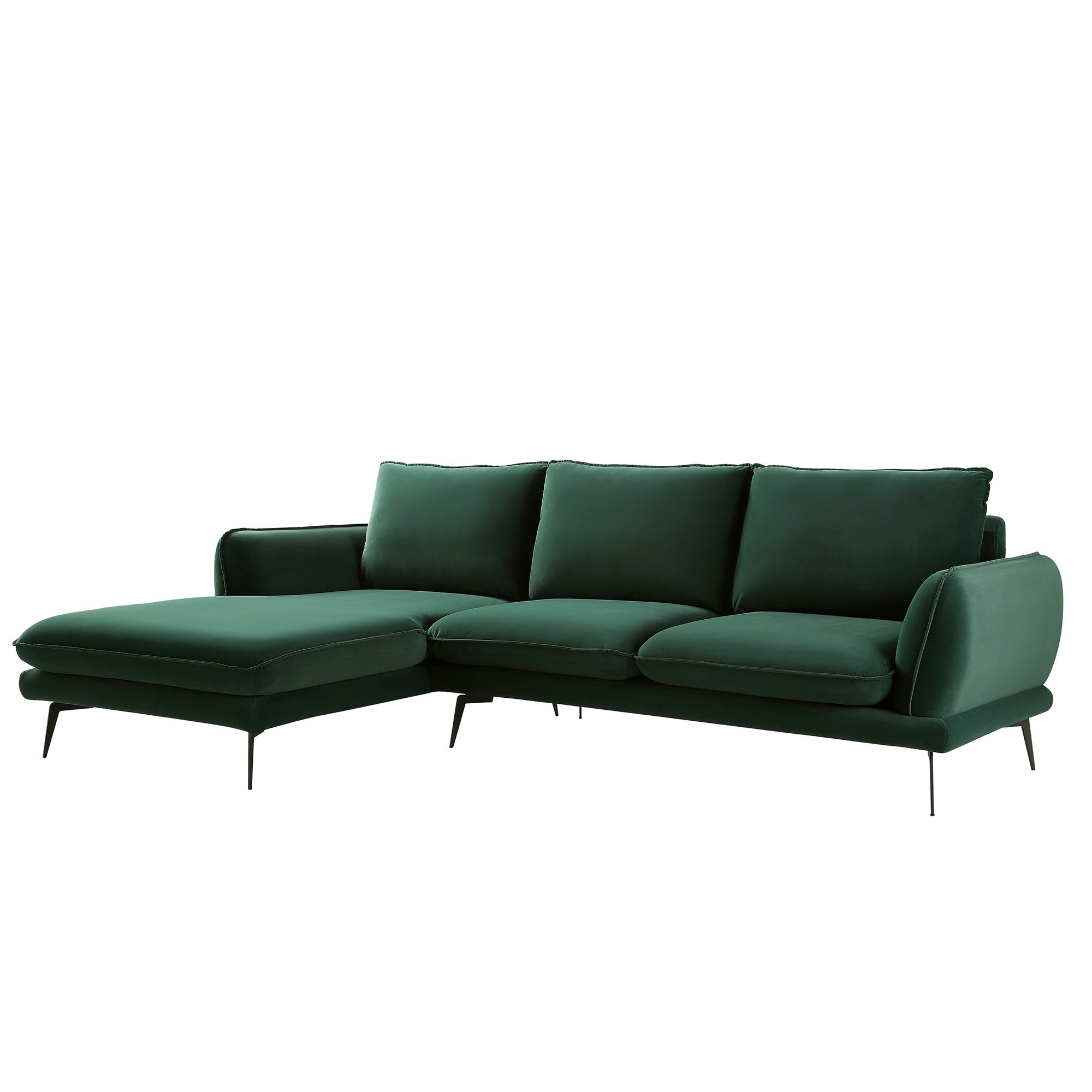 Obriel Forest Green Velvet Sofa, Grande Chaise Sofa Left Hand Facing