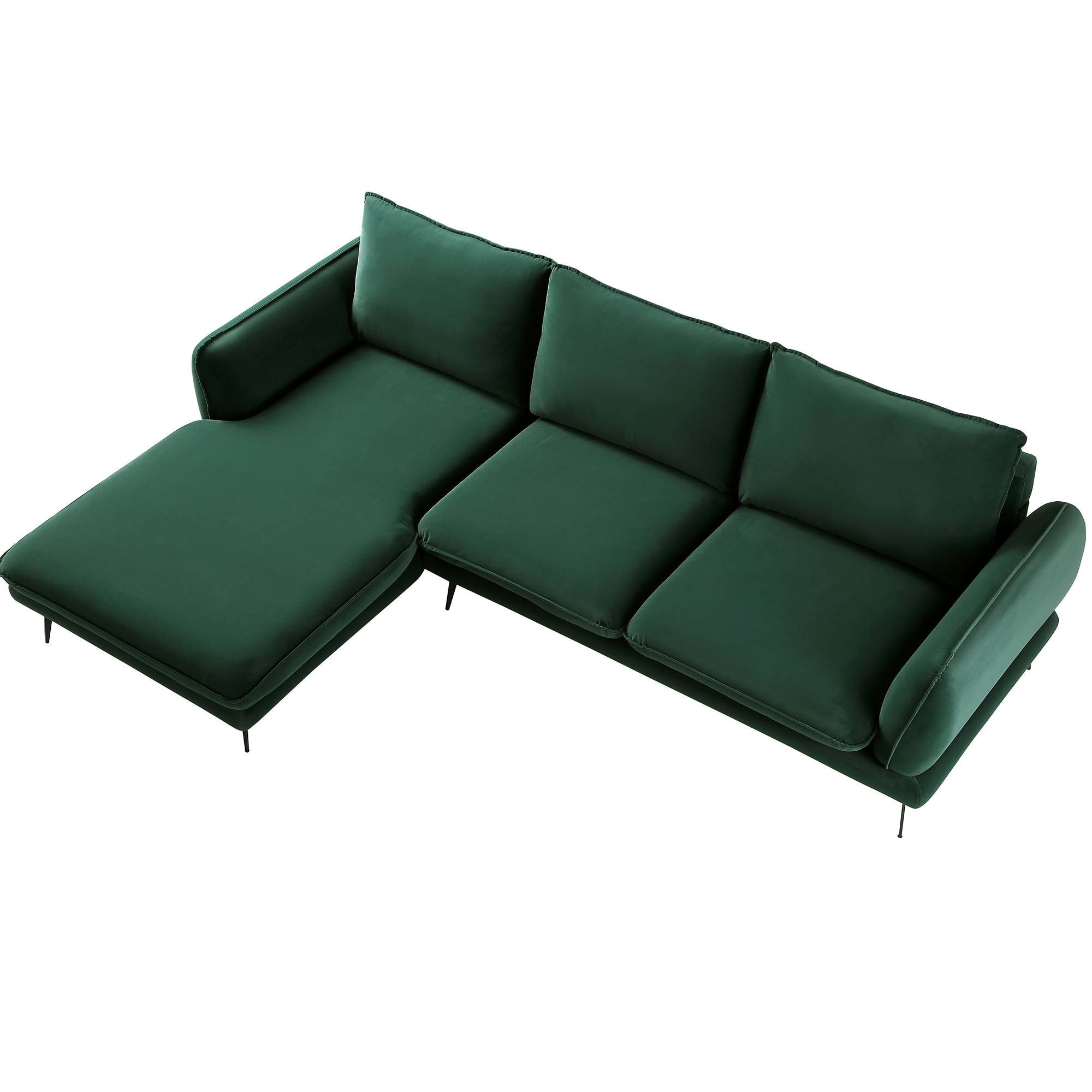 Obriel Forest Green Velvet Sofa, Grande Chaise Sofa Left Hand