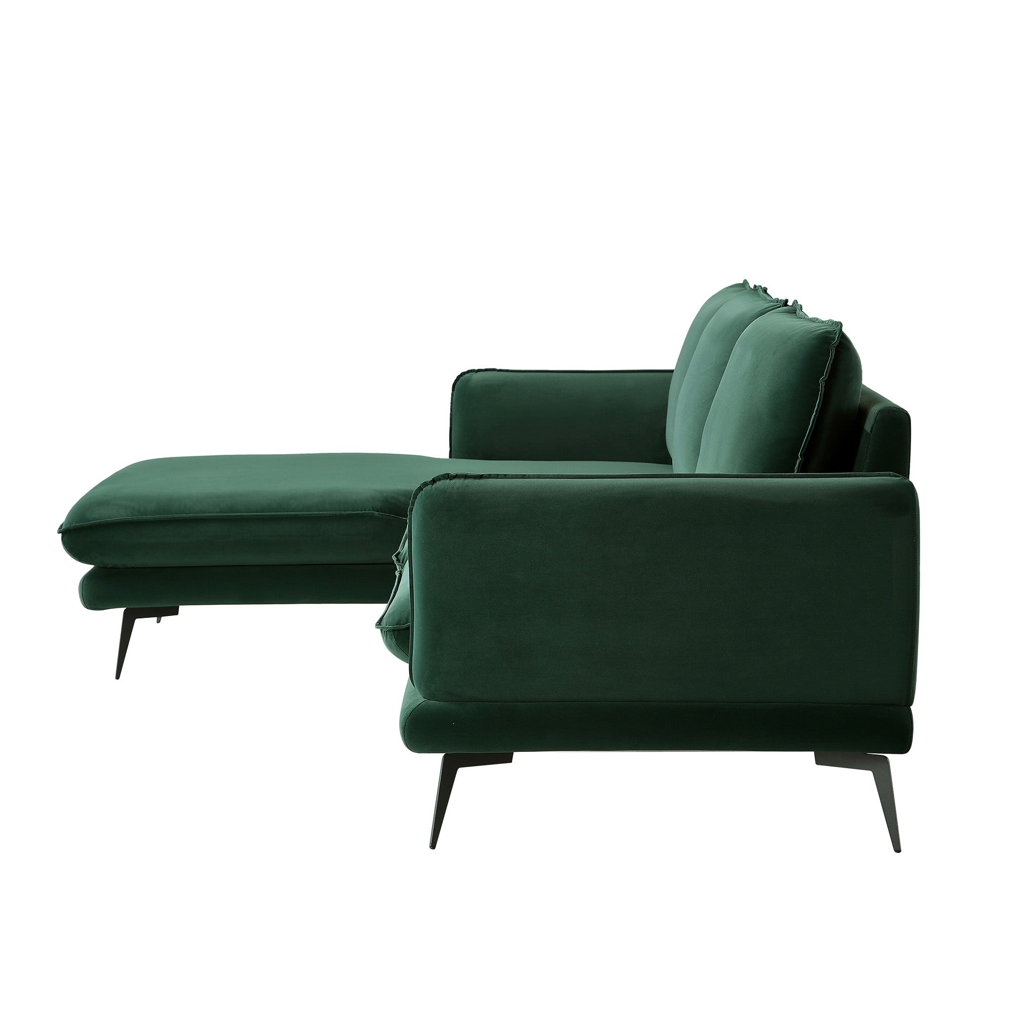 Obriel Forest Green Velvet Sofa, Grande Chaise Sofa Left Hand Facing