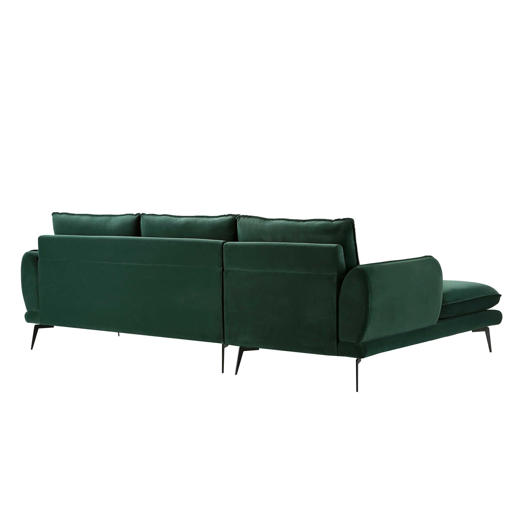 Obriel Forest Green Velvet Sofa, Grande Chaise Sofa Left Hand Facing