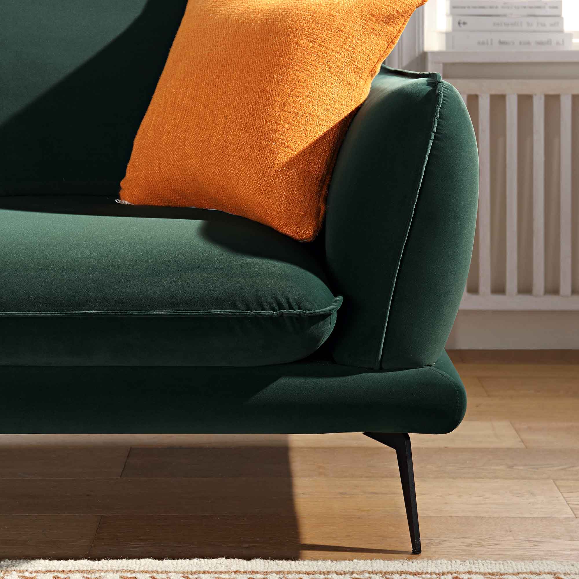 Obriel Forest Green Velvet Sofa, Grande Chaise Sofa Left Hand Facing