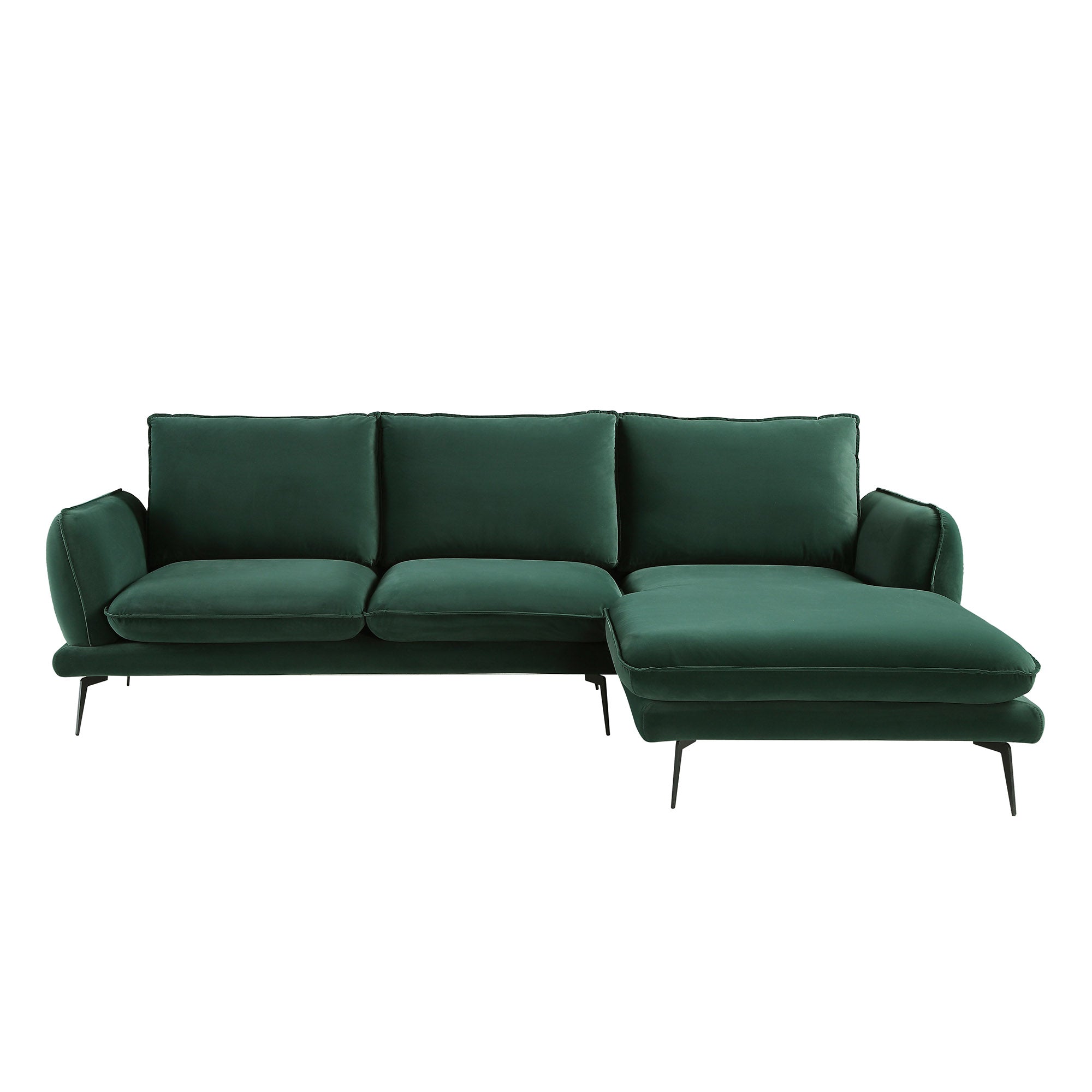 Obriel Forest Green Velvet Sofa, Grande Chaise Sofa Right Hand