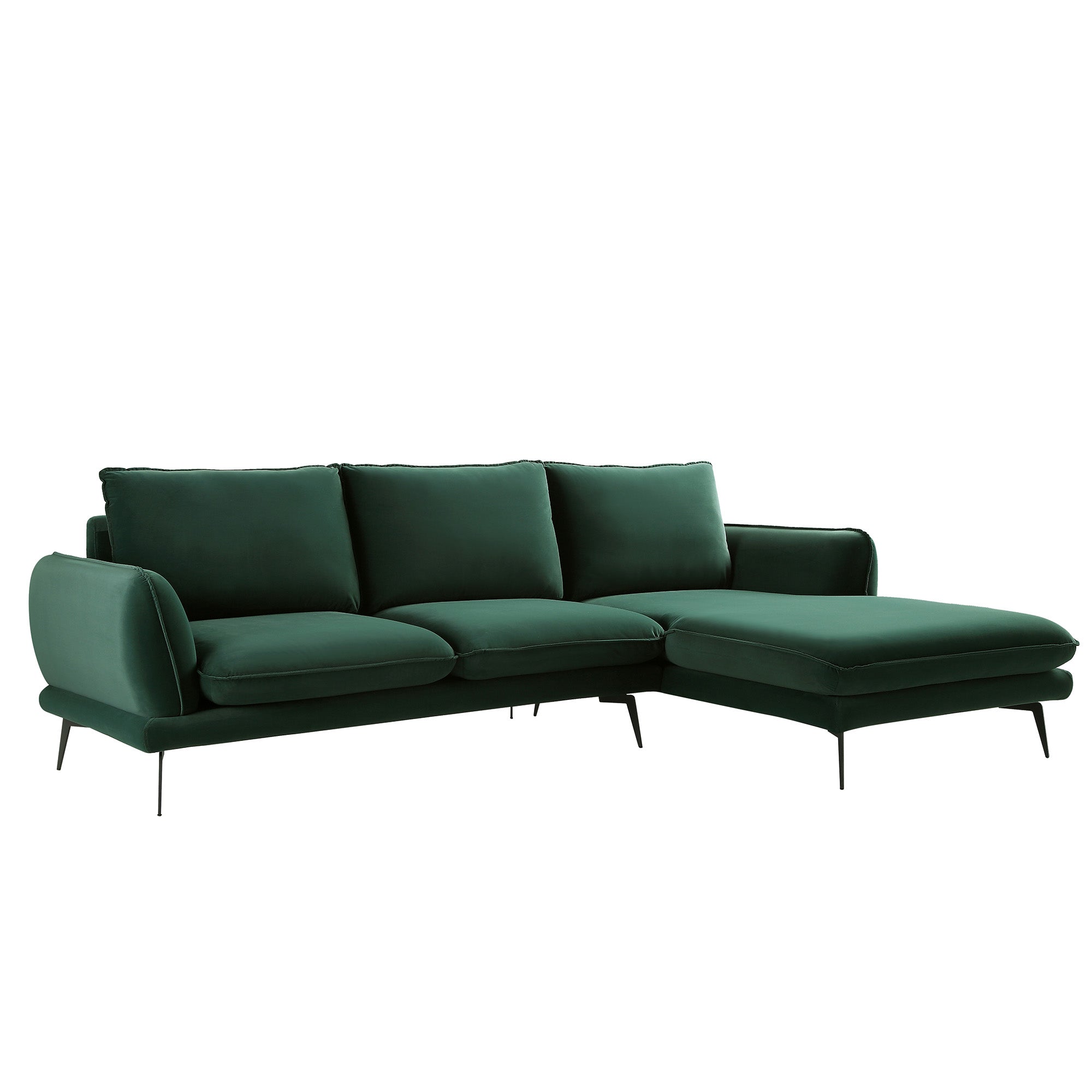 Obriel Forest Green Velvet Sofa, Grande Chaise Sofa Right Hand